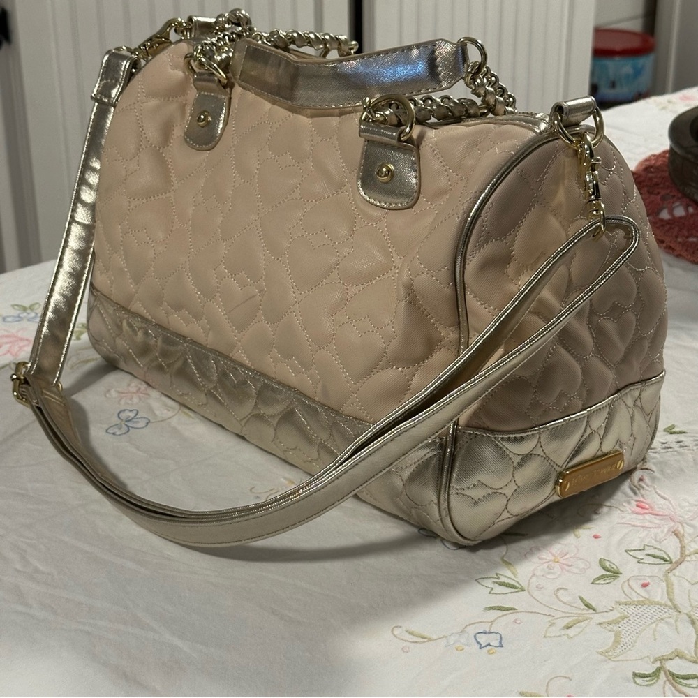Betsey Johnson Pink Quilted Heart Weekender Bag